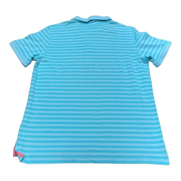 Izod Golf Men's Blue Striped Polo Collar Shirt Size Large Pink Logo Casual Sport - Picture 5 of 5